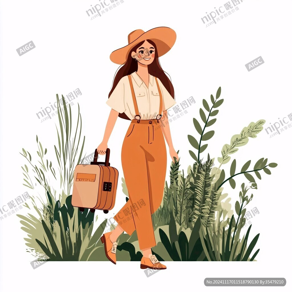 人物绿植元素插画
