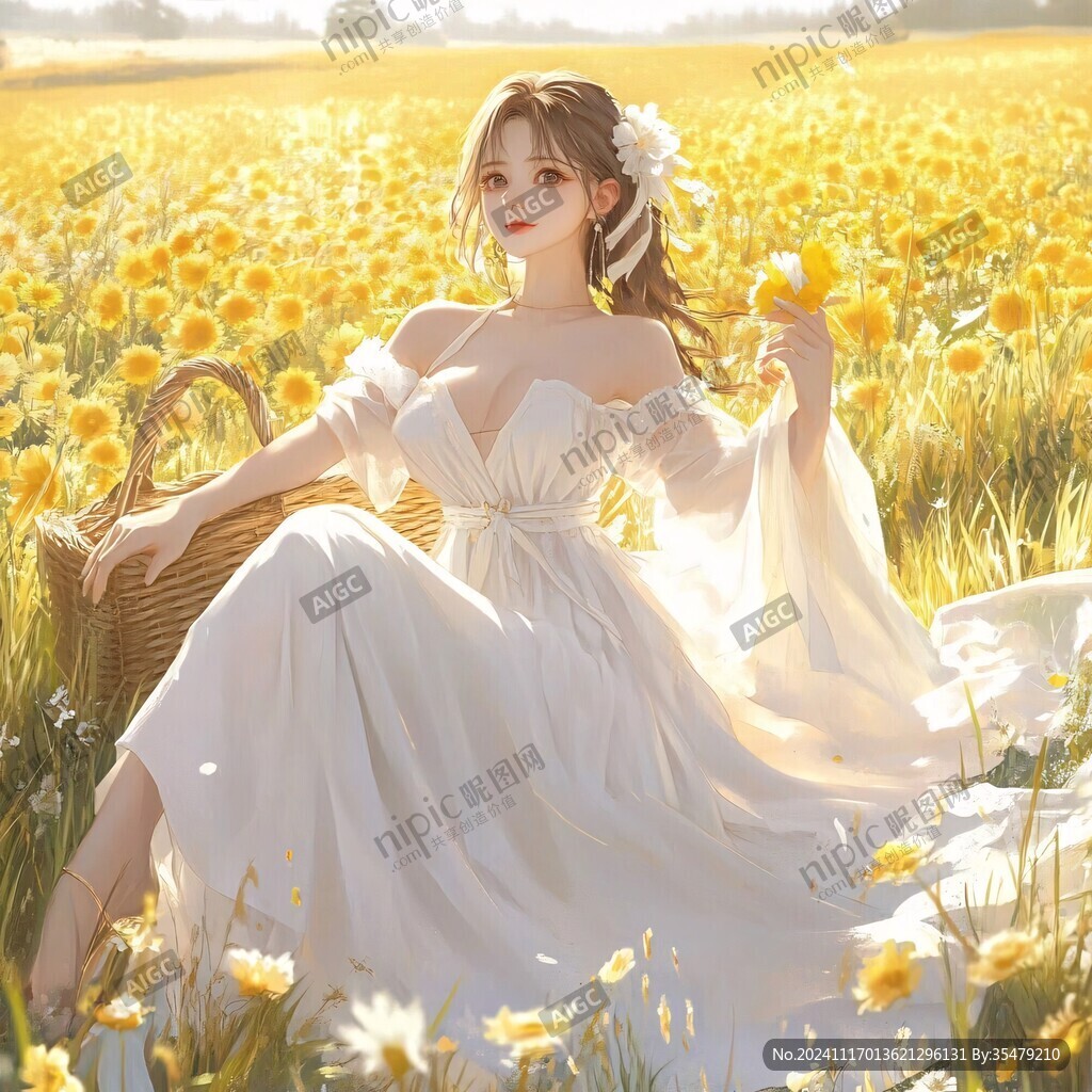 向日葵花丛中的少女