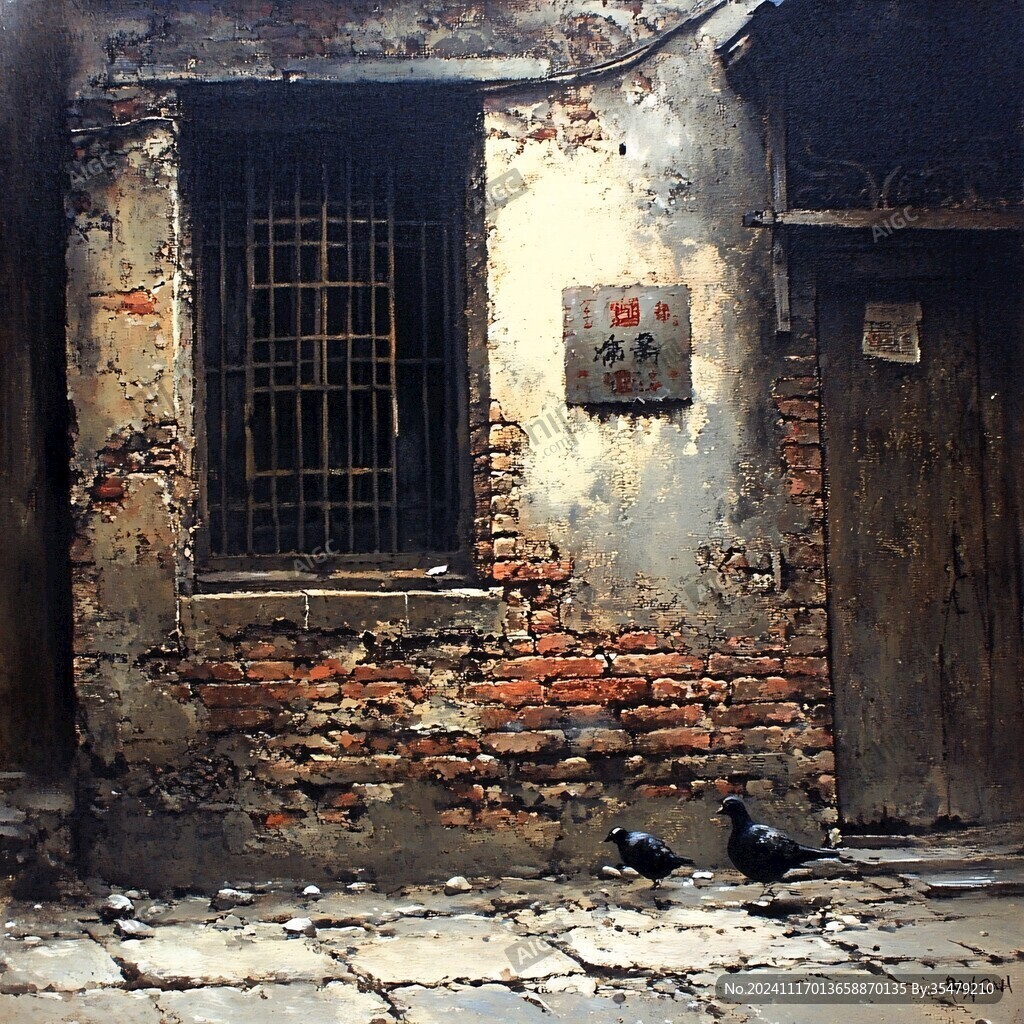 油画古街巷