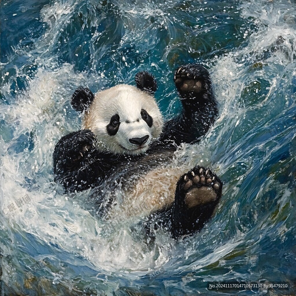 熊猫题材油画