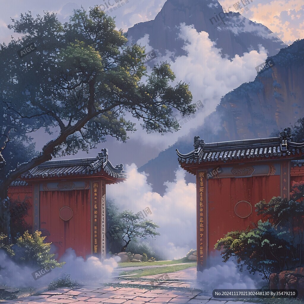 天界晓钟风景插画