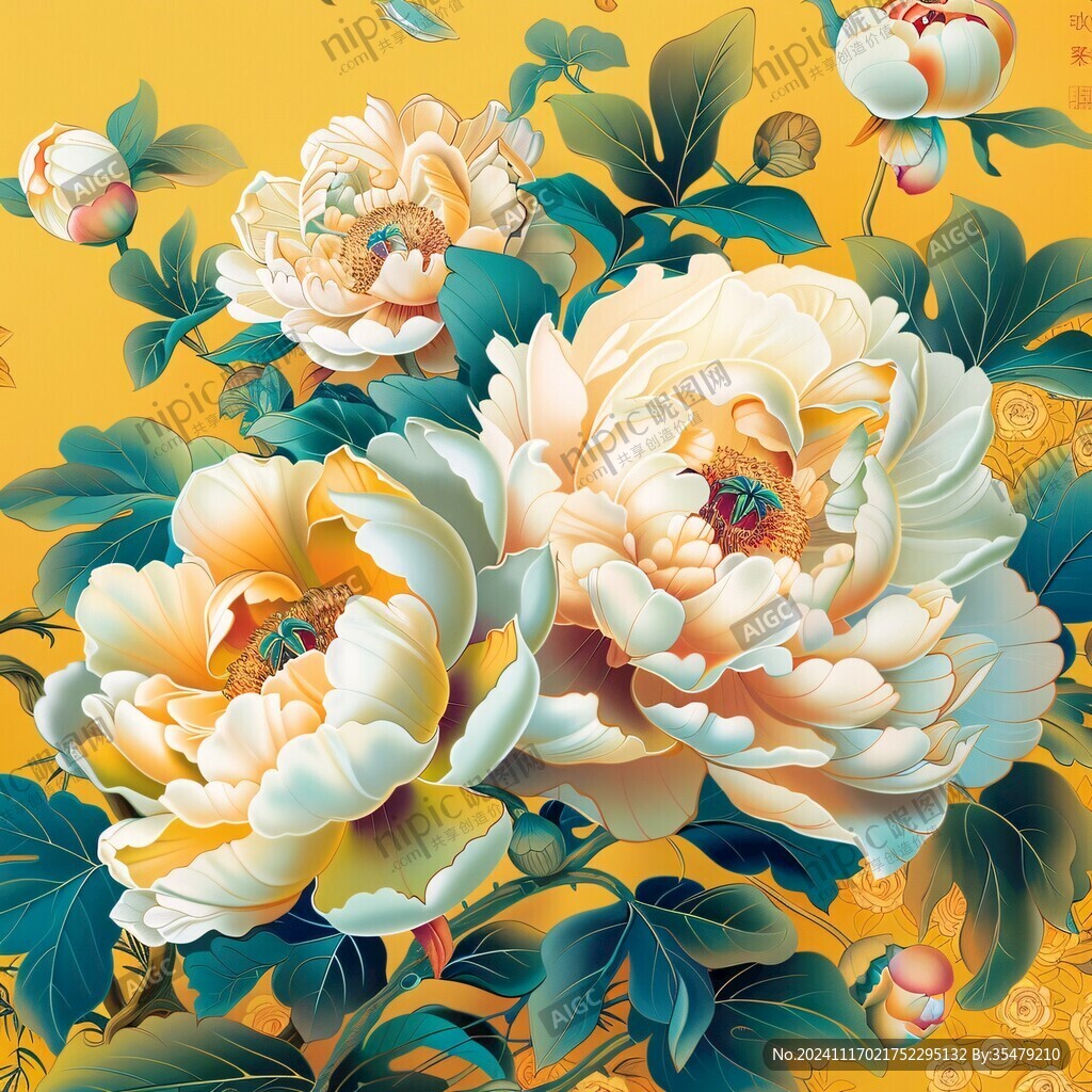 立体手绘牡丹花卉