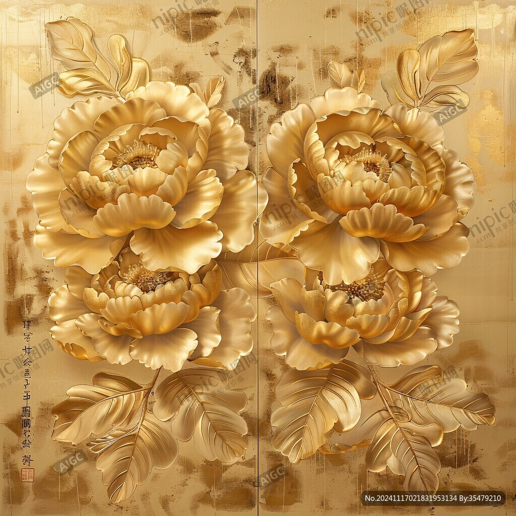 3d浮雕金属牡丹花