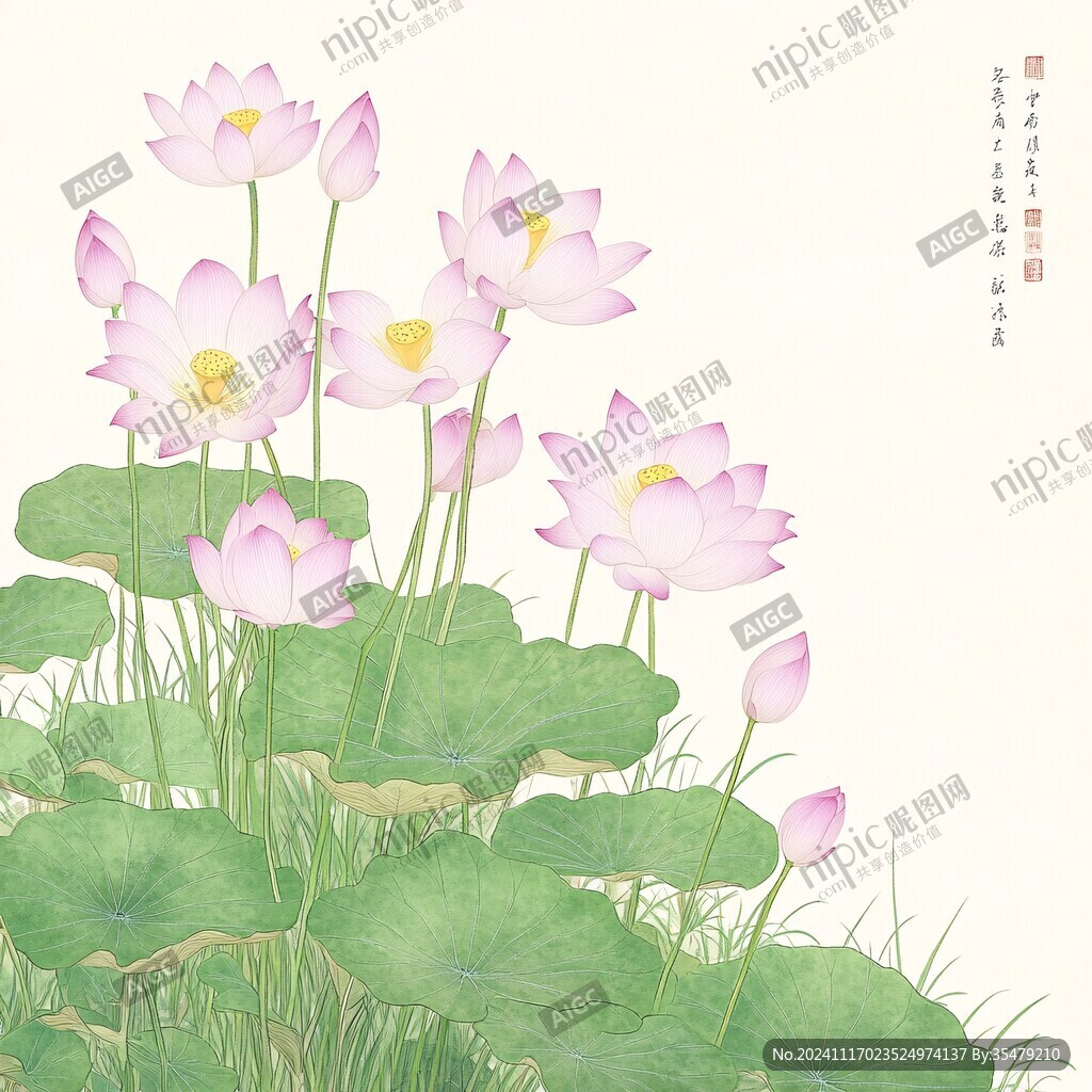 荷花高清写真手绘