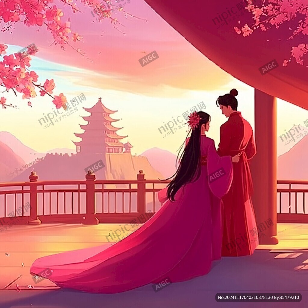 中国风情侣插画