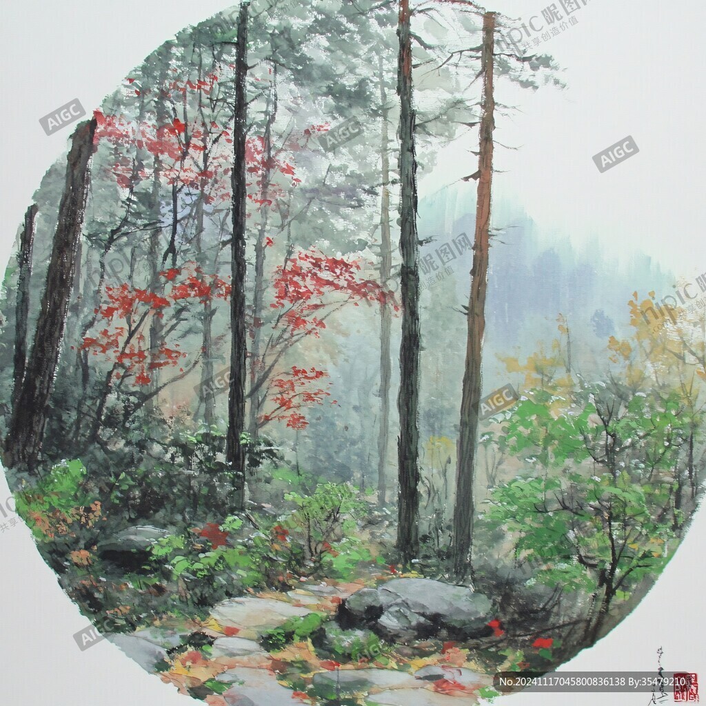 圆形山水画小品