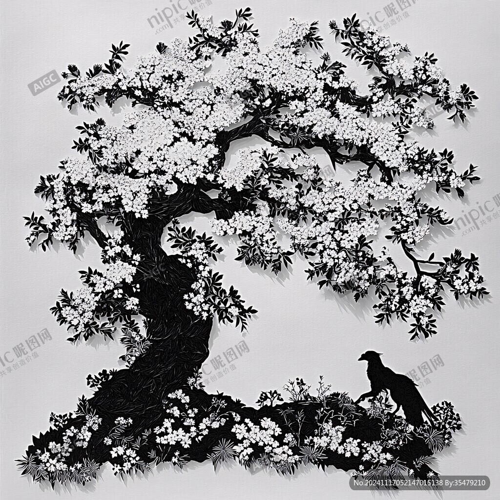 花鸟灰度图