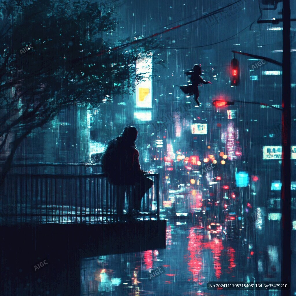 夜晚雨中行走的人