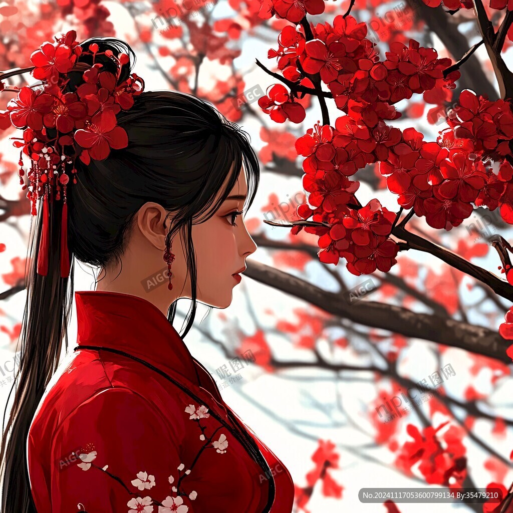 红衣少女设计古风
