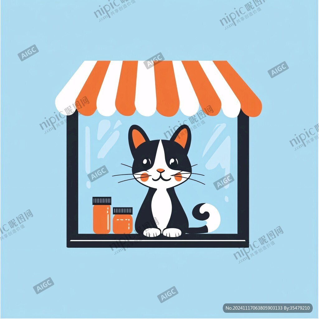 猫咪购物插画
