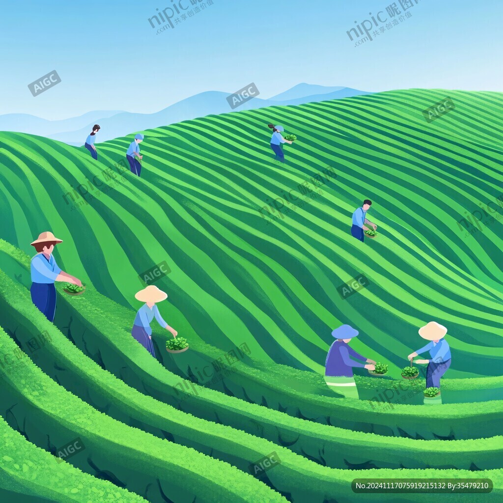 茶园采茶插画