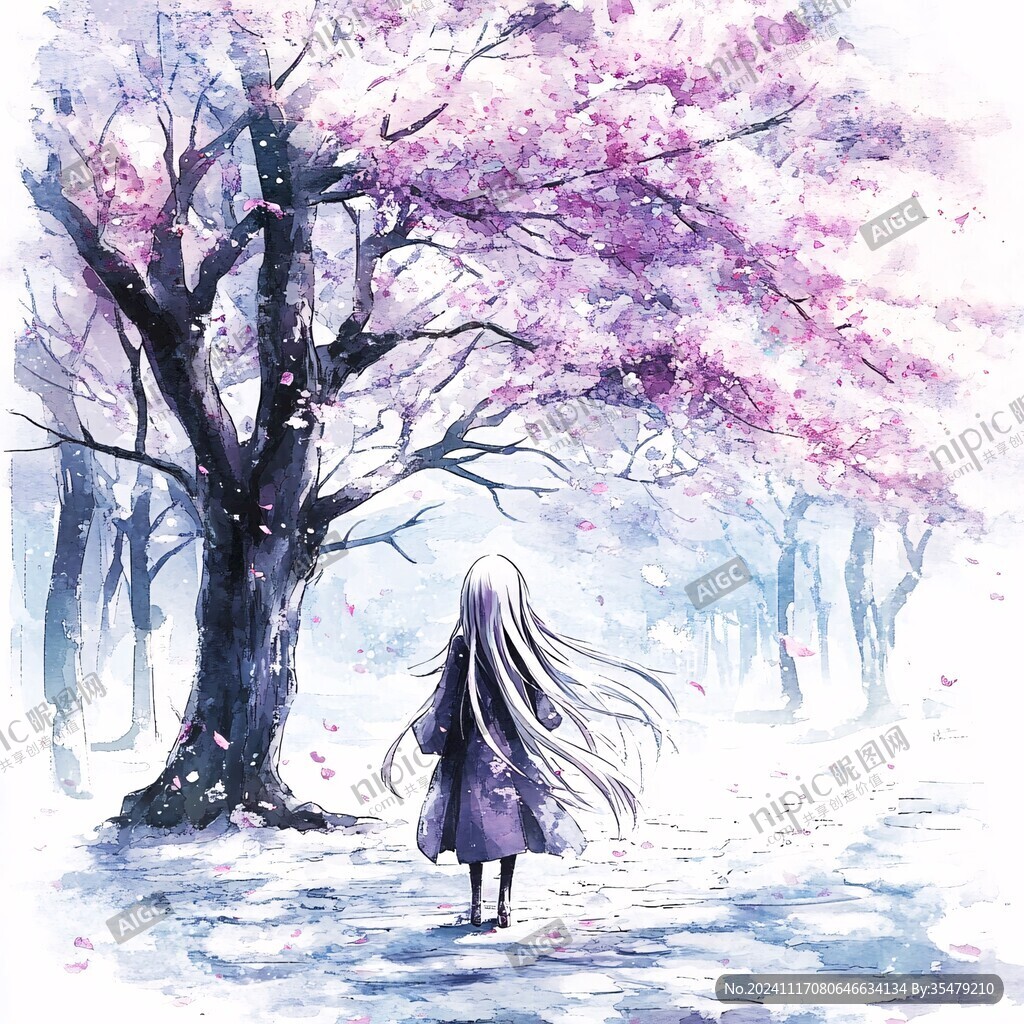 樱花树下的少女