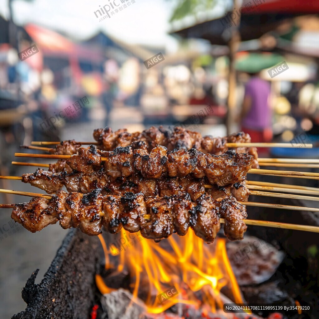 美食街摊位烤羊肉串