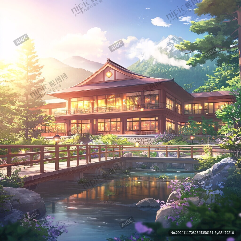 日式湖景建筑