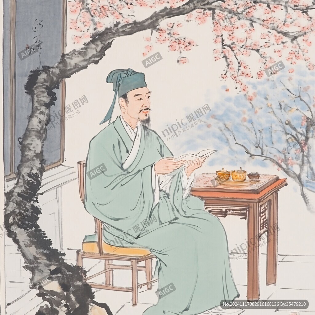秋窗读书图