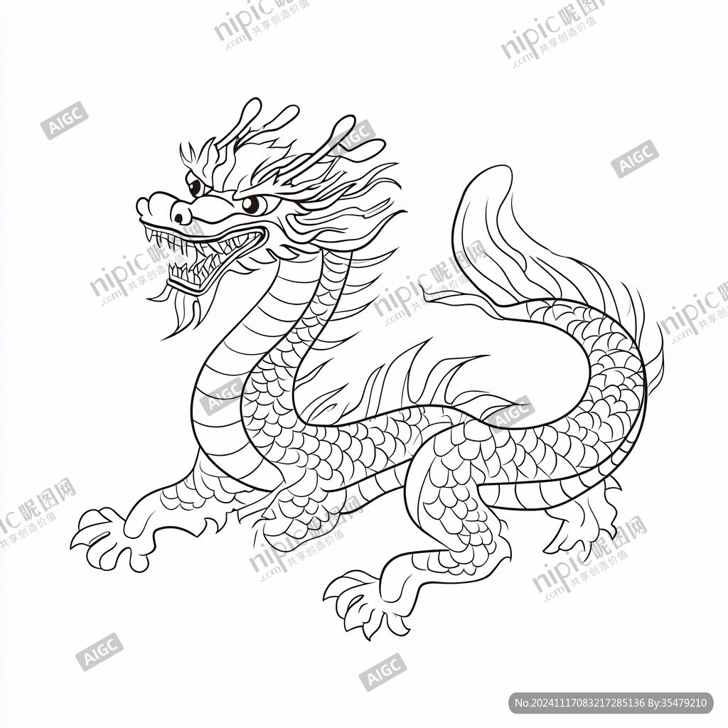 线描简约版龙抬头