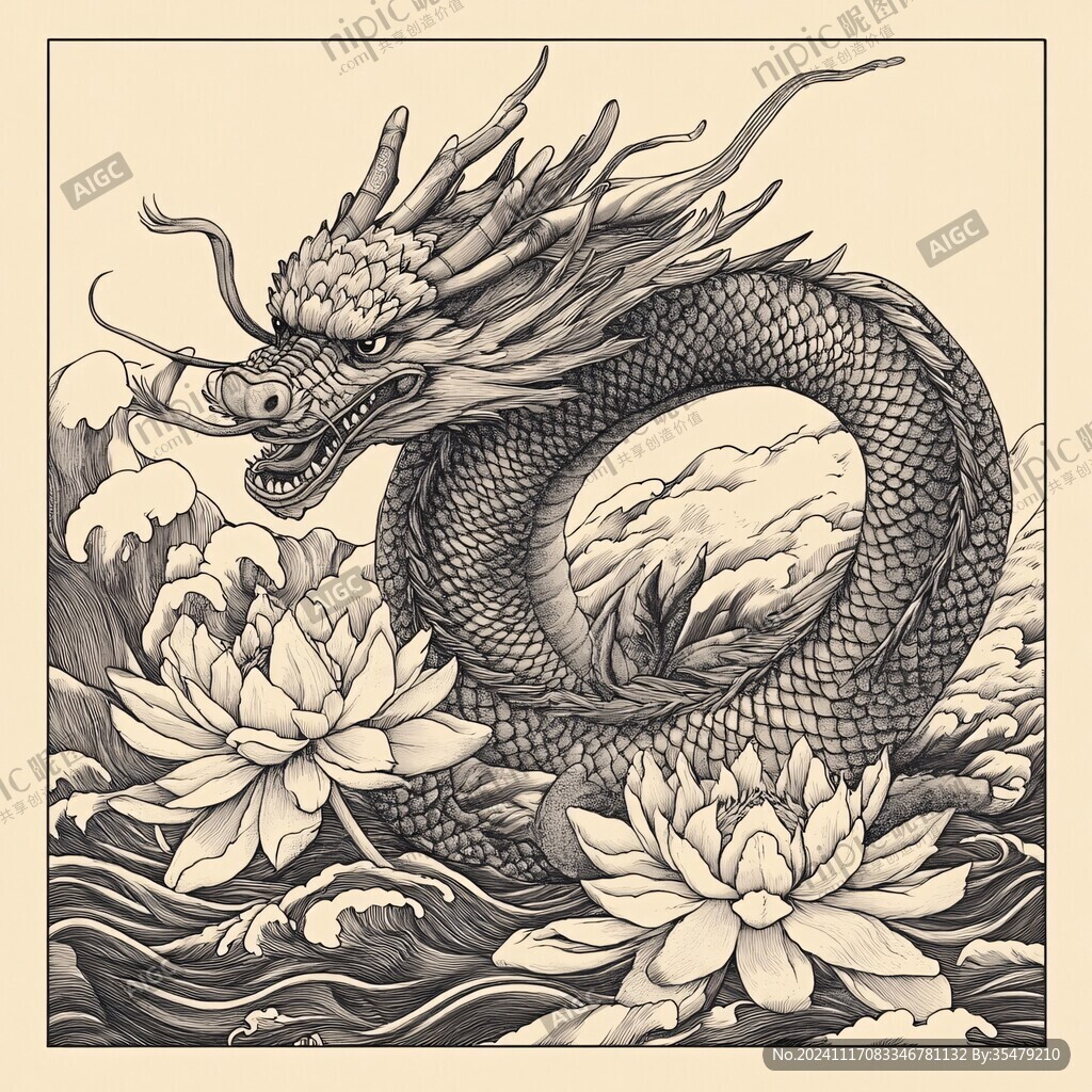 龙国潮线描