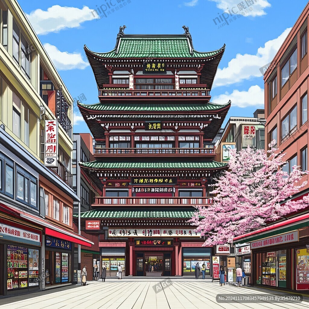 赏樱楼插画