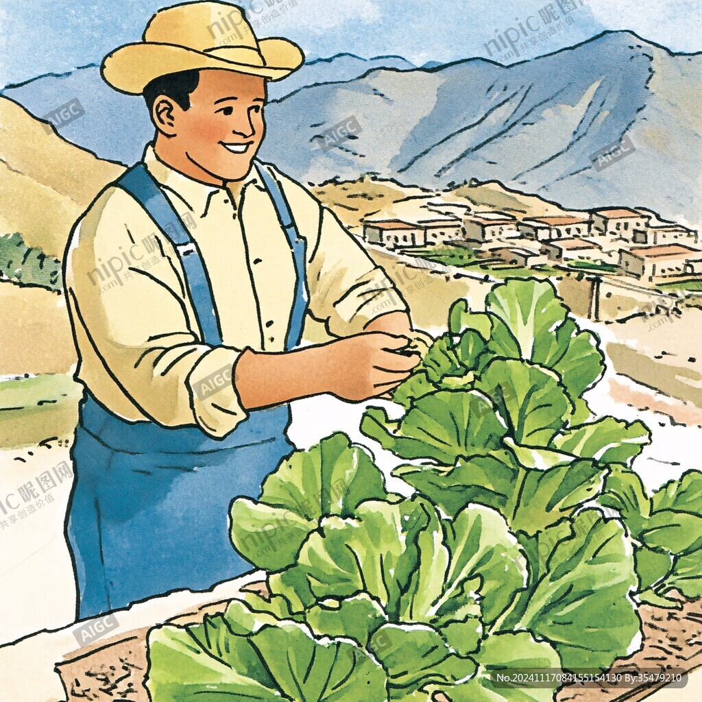 欧美卖菜人物手绘