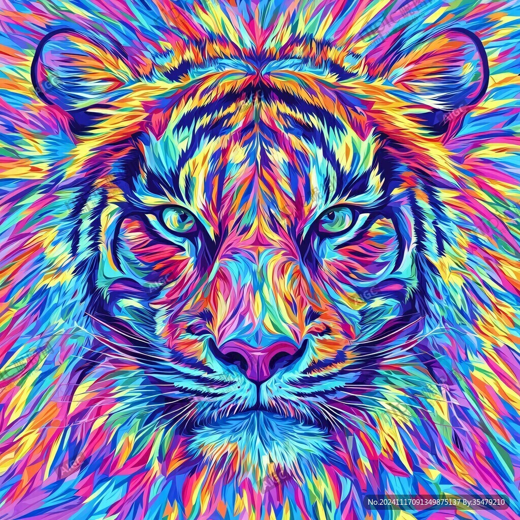老虎国潮插画线圈插画