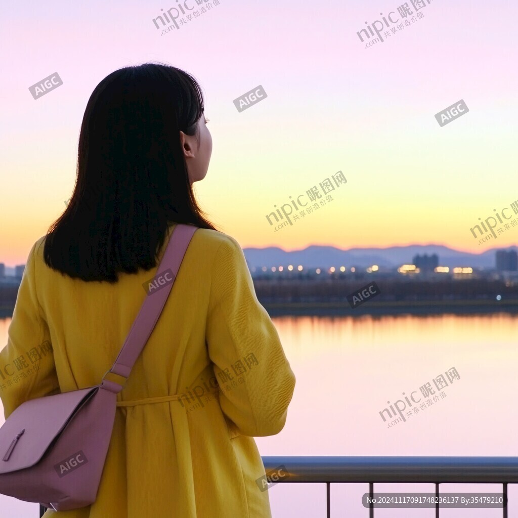 黄昏的少女背影
