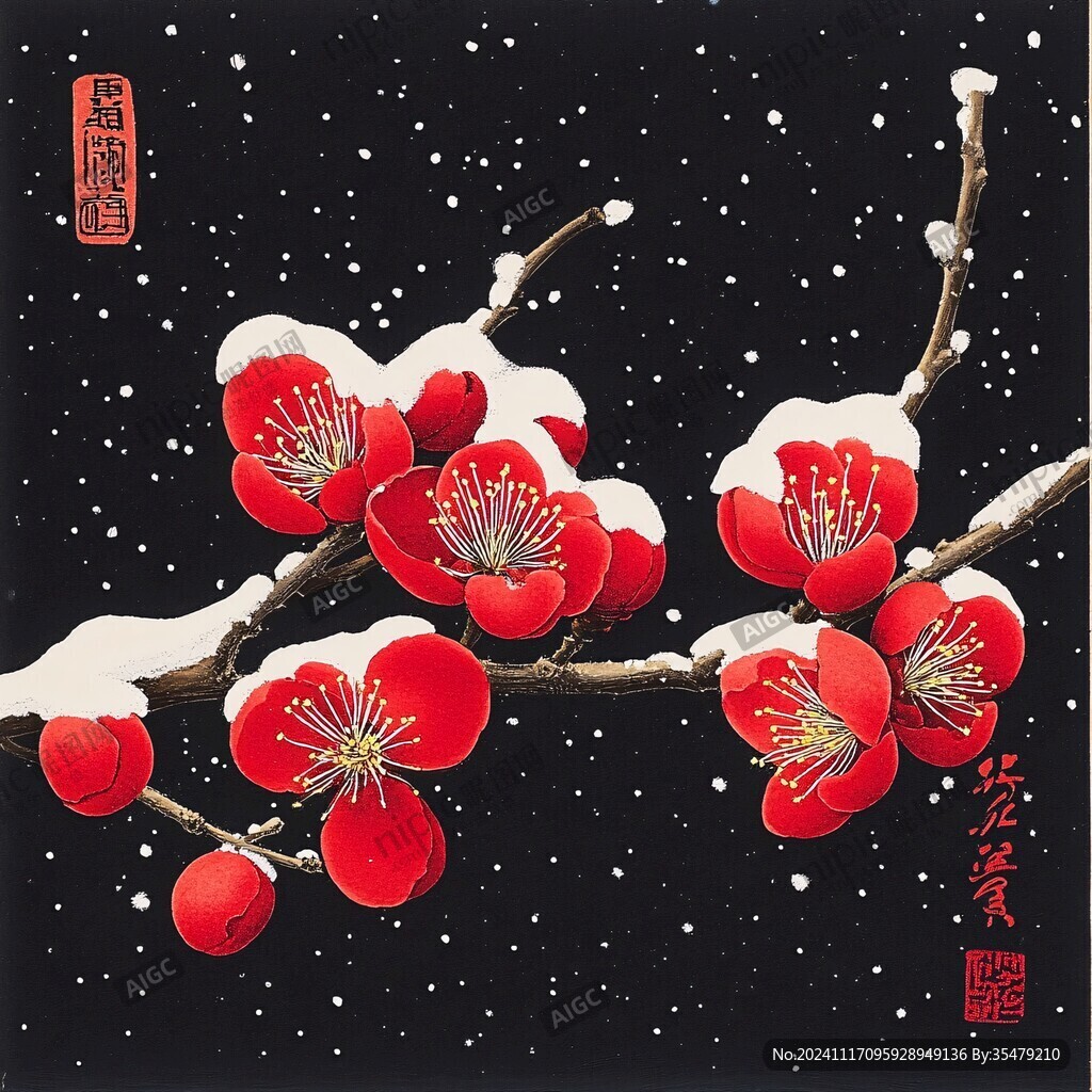 冰雪红梅插画