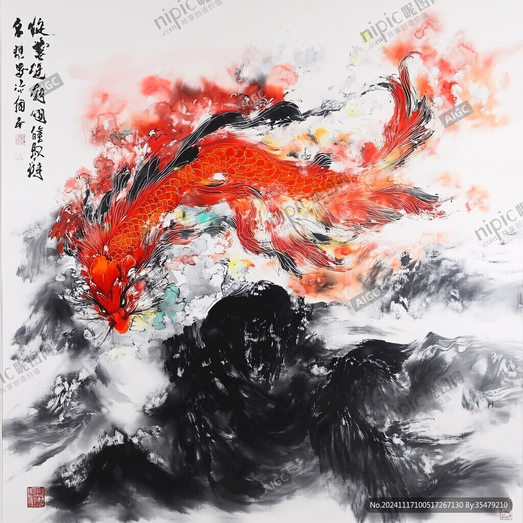 水墨画鸿运当头