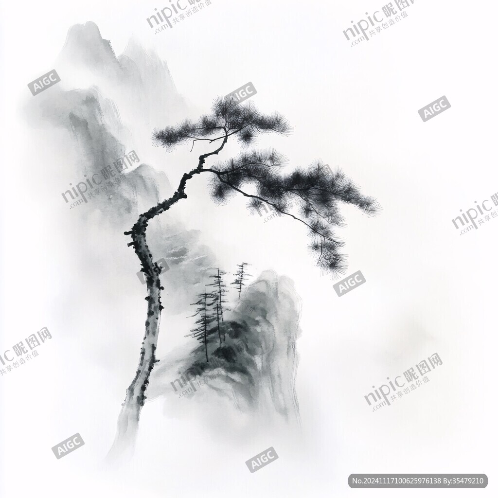中国风水墨松树