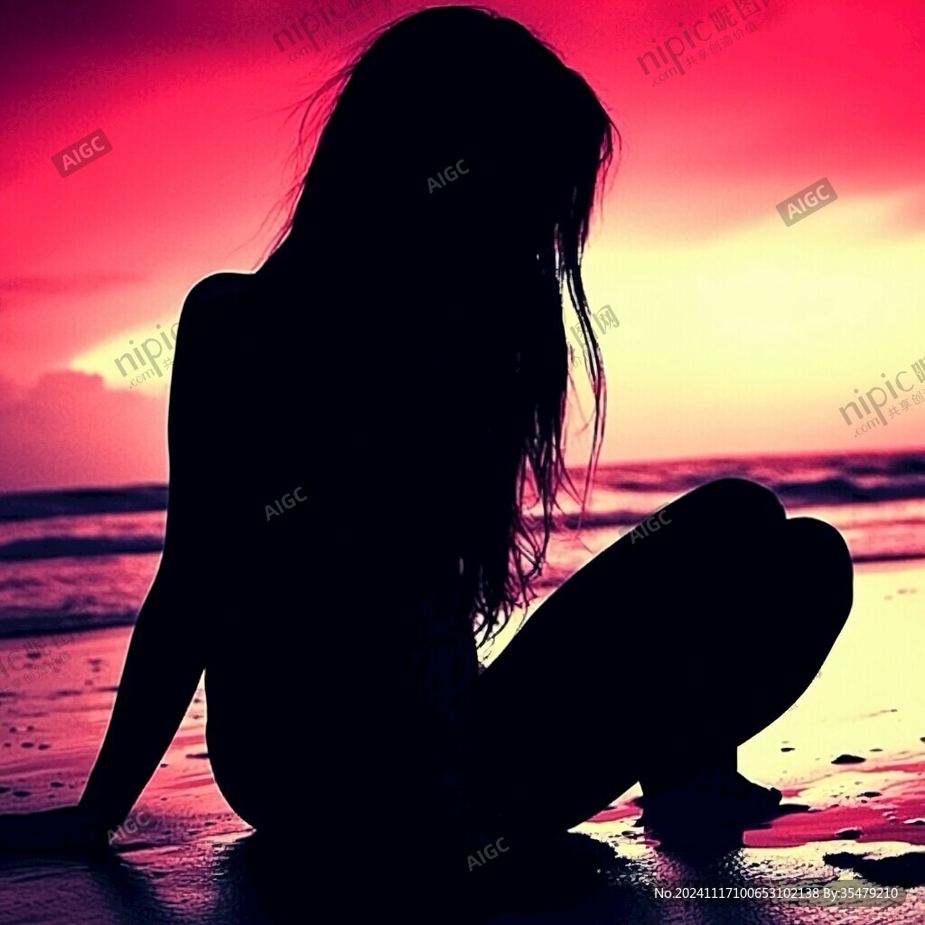 夕阳美女背影