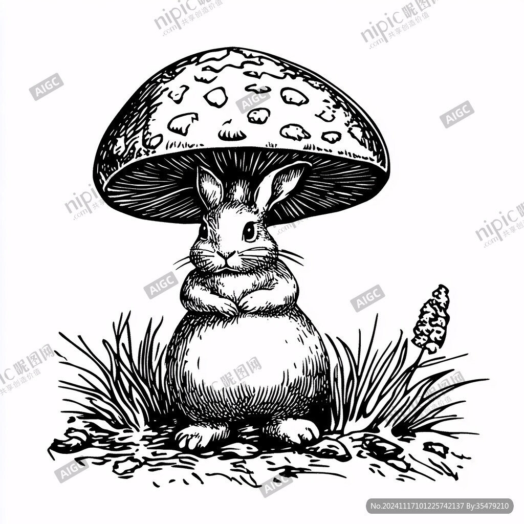 黑白兔子插画