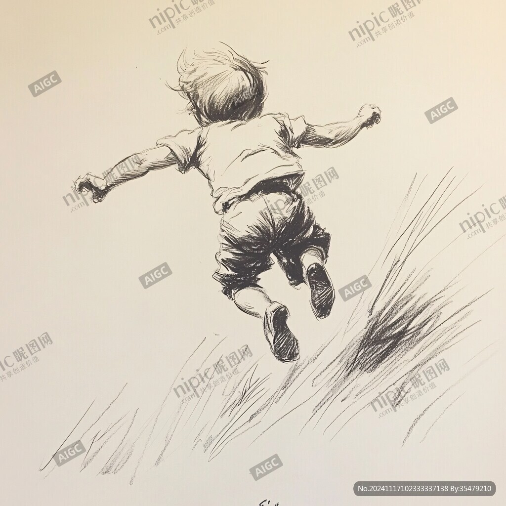 手绘奔跑的少年