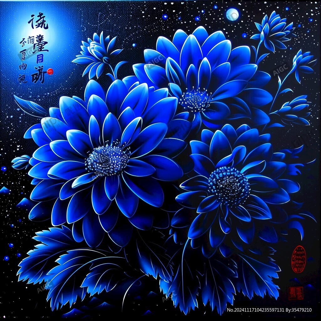 蓝色唯美牡丹装饰画