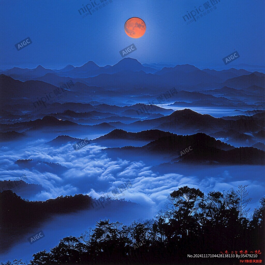 飘渺远山云雾风景画