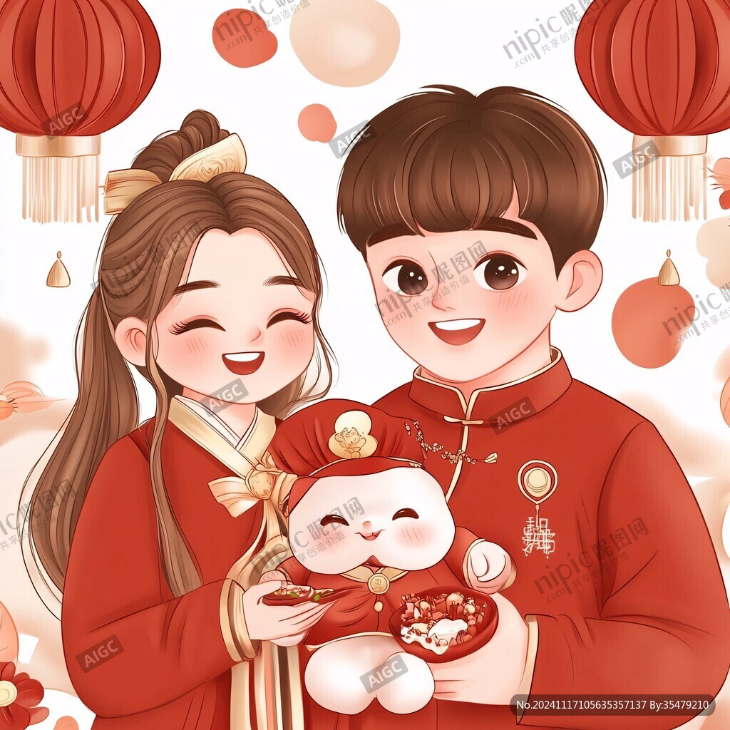 新年情侣头像插画
