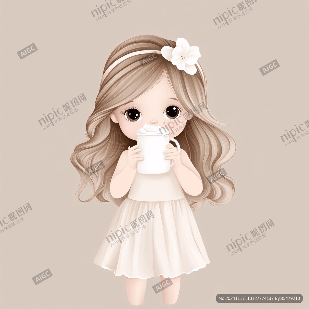 喝奶茶的小姑娘