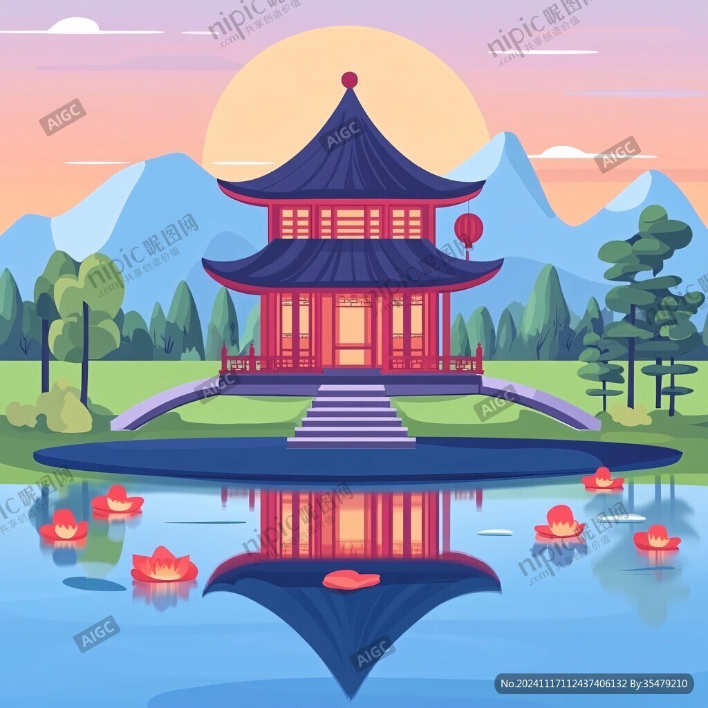 爱晚亭城市插画素材