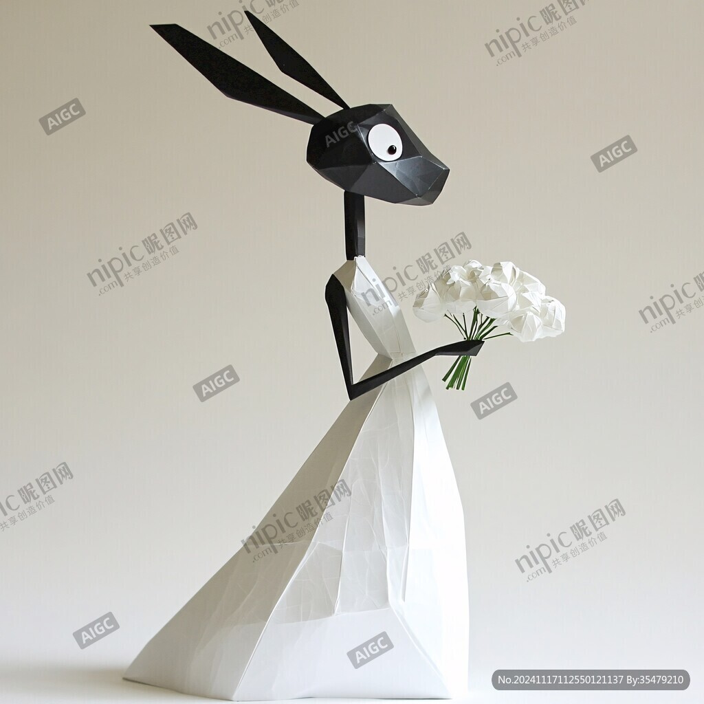 白兔叼花