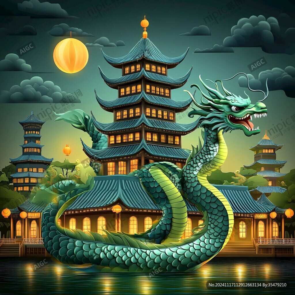双龙戏珠插画