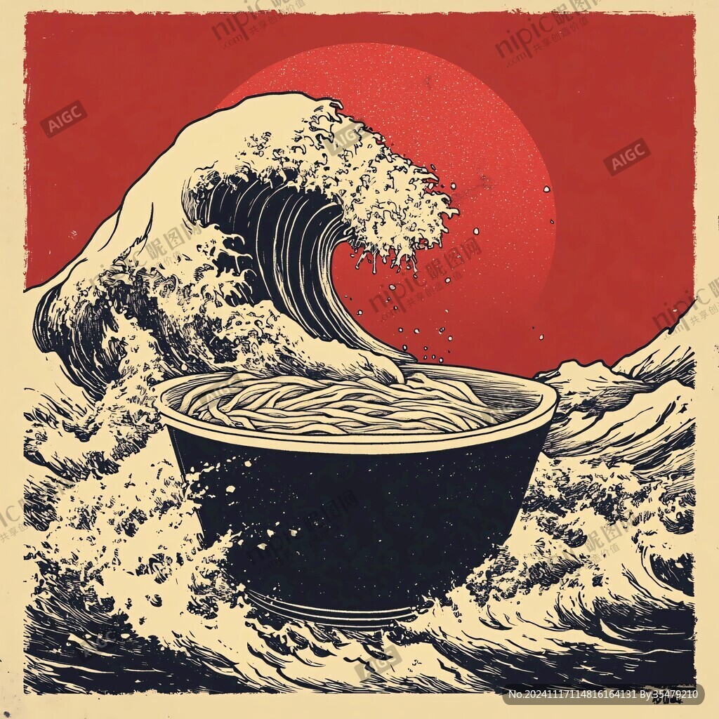 日本拉面插画复古海报