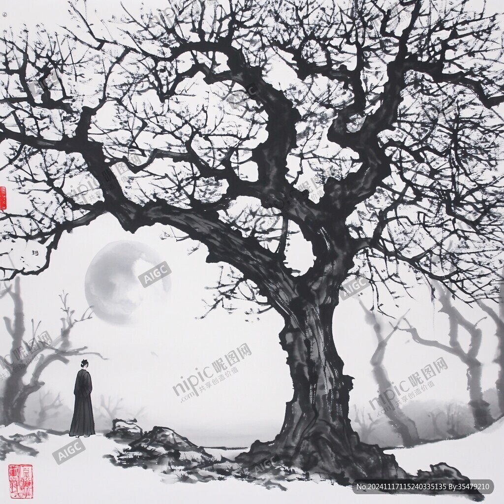 意境水墨古树