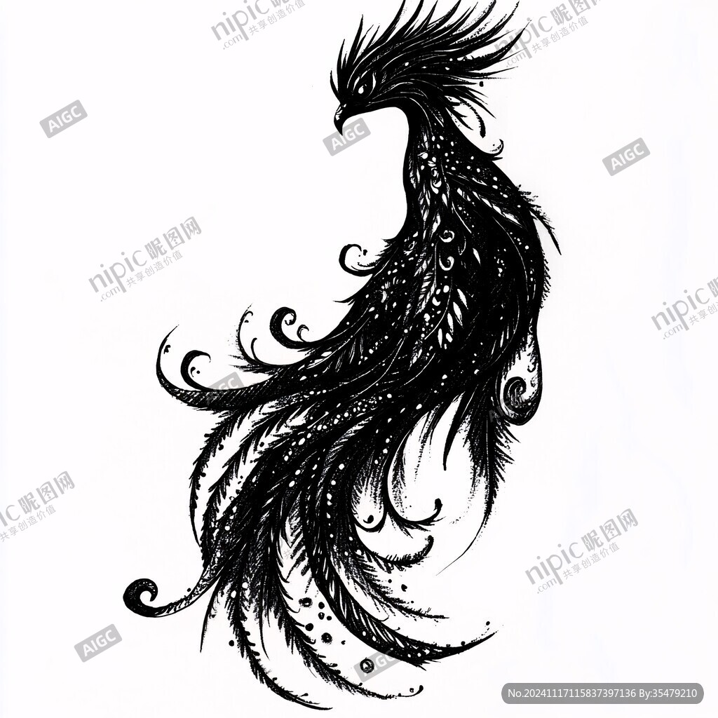 凤凰黑白装饰画