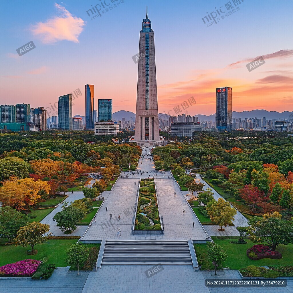 泉城广场日落