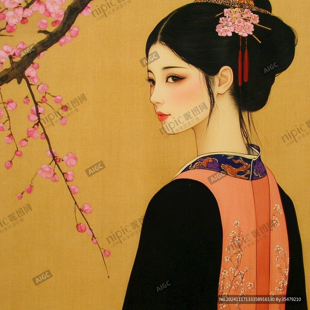 复古美女工笔画