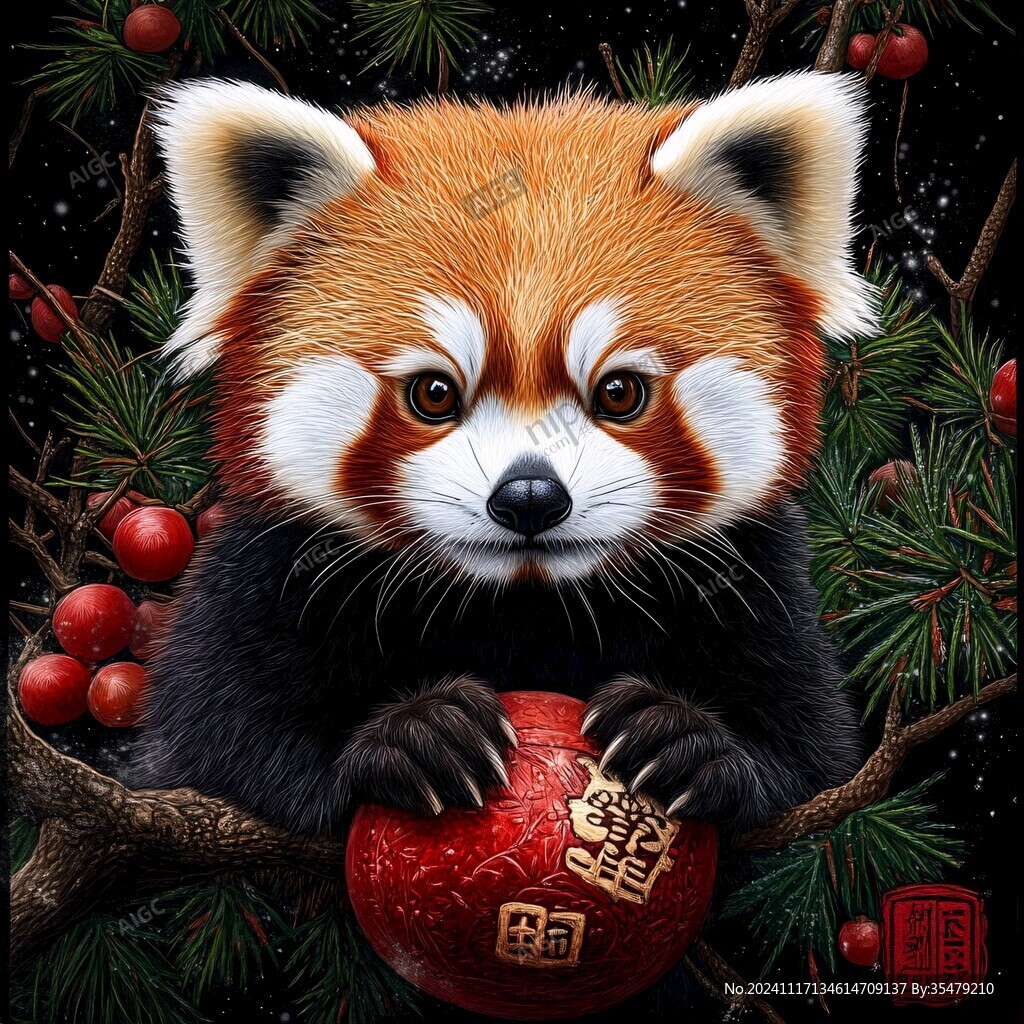 手绘小熊猫