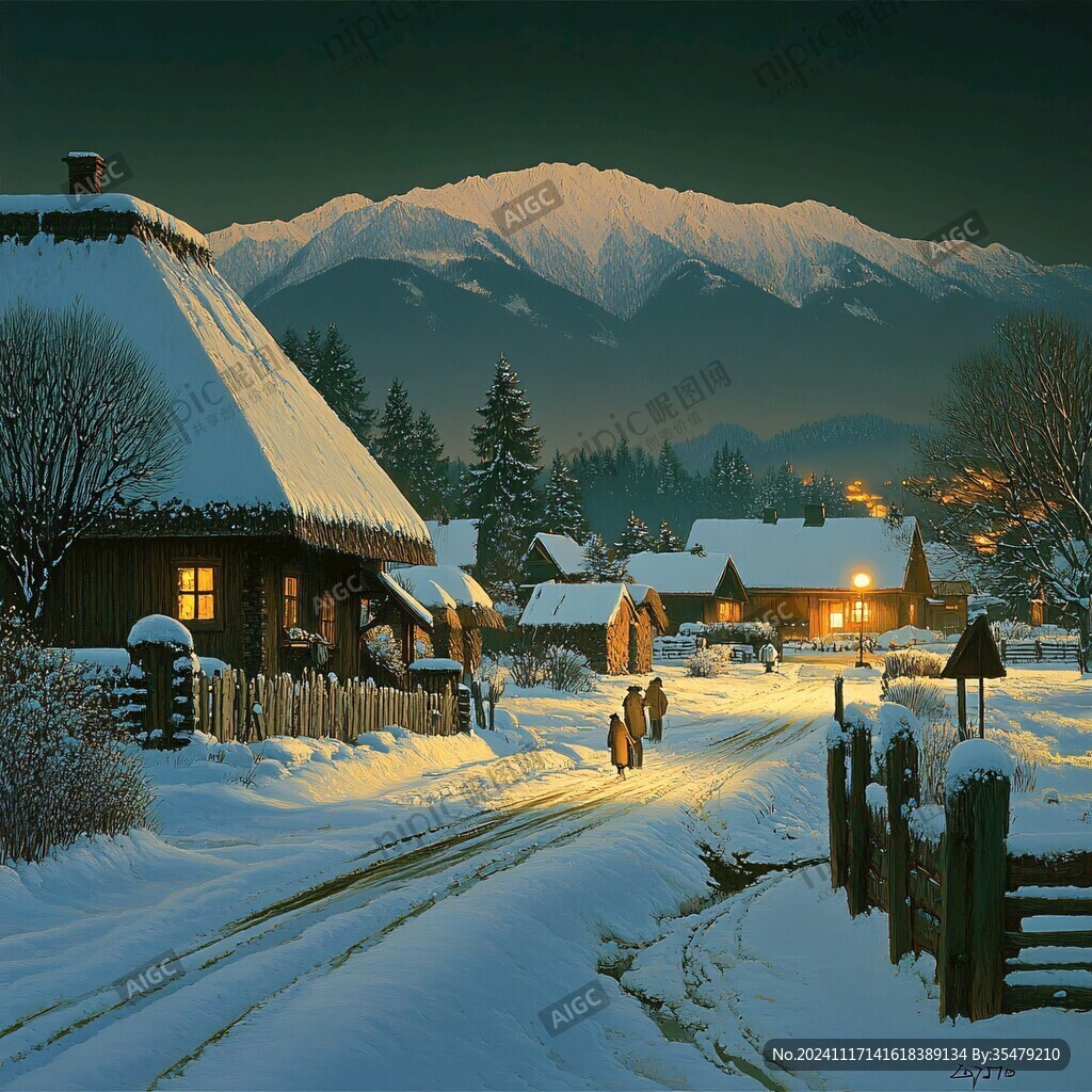 手绘雪景风景