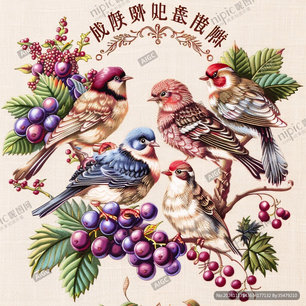 欧美风格鸟花卉