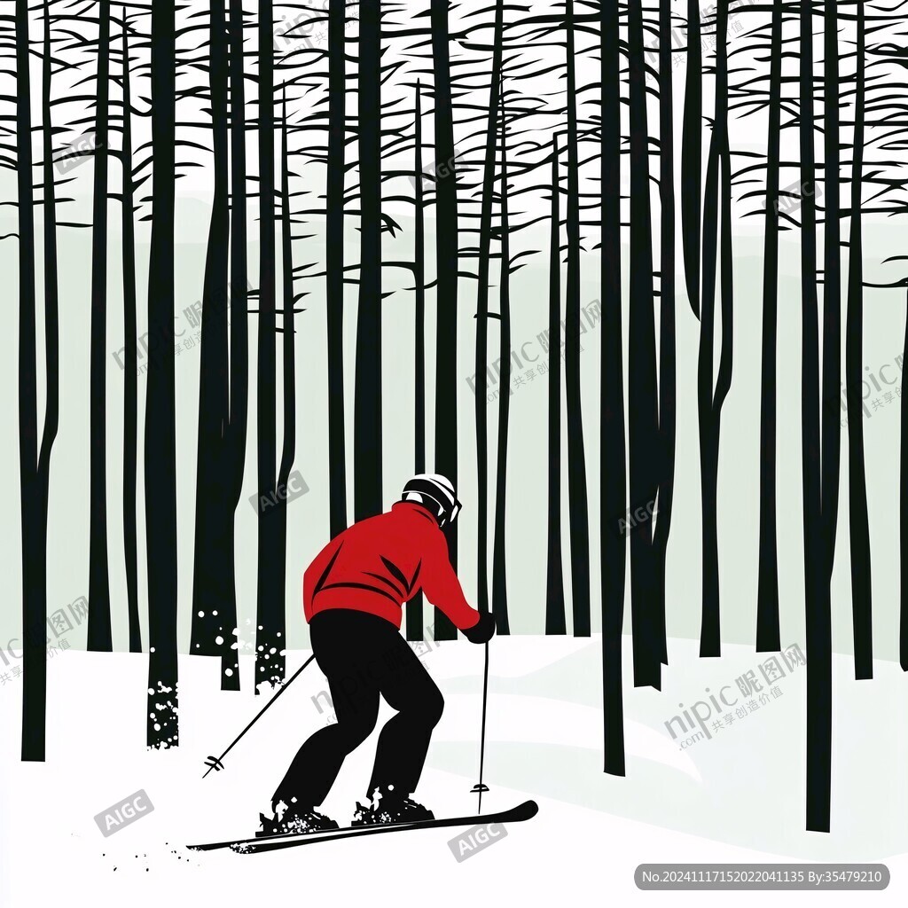 滑雪手绘插画