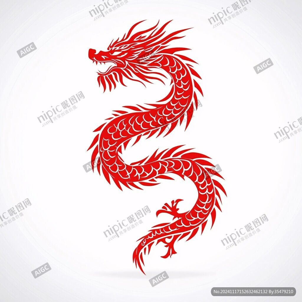 红色中国风龙手绘
