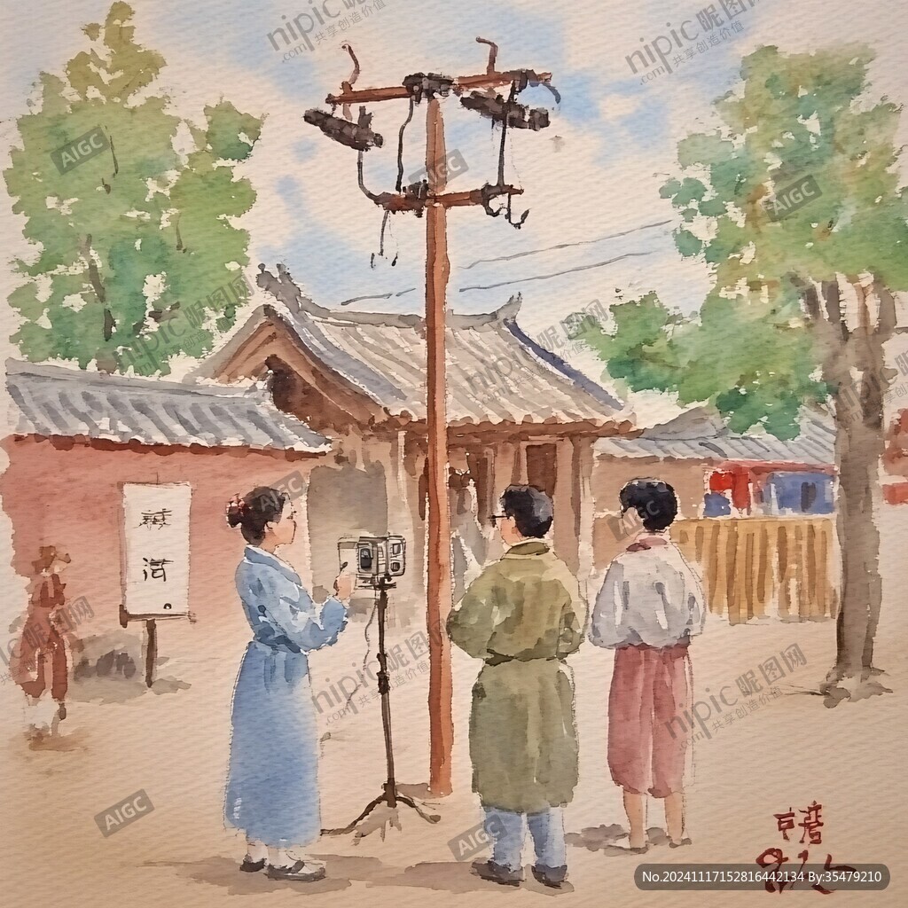 水彩朝鲜族建筑