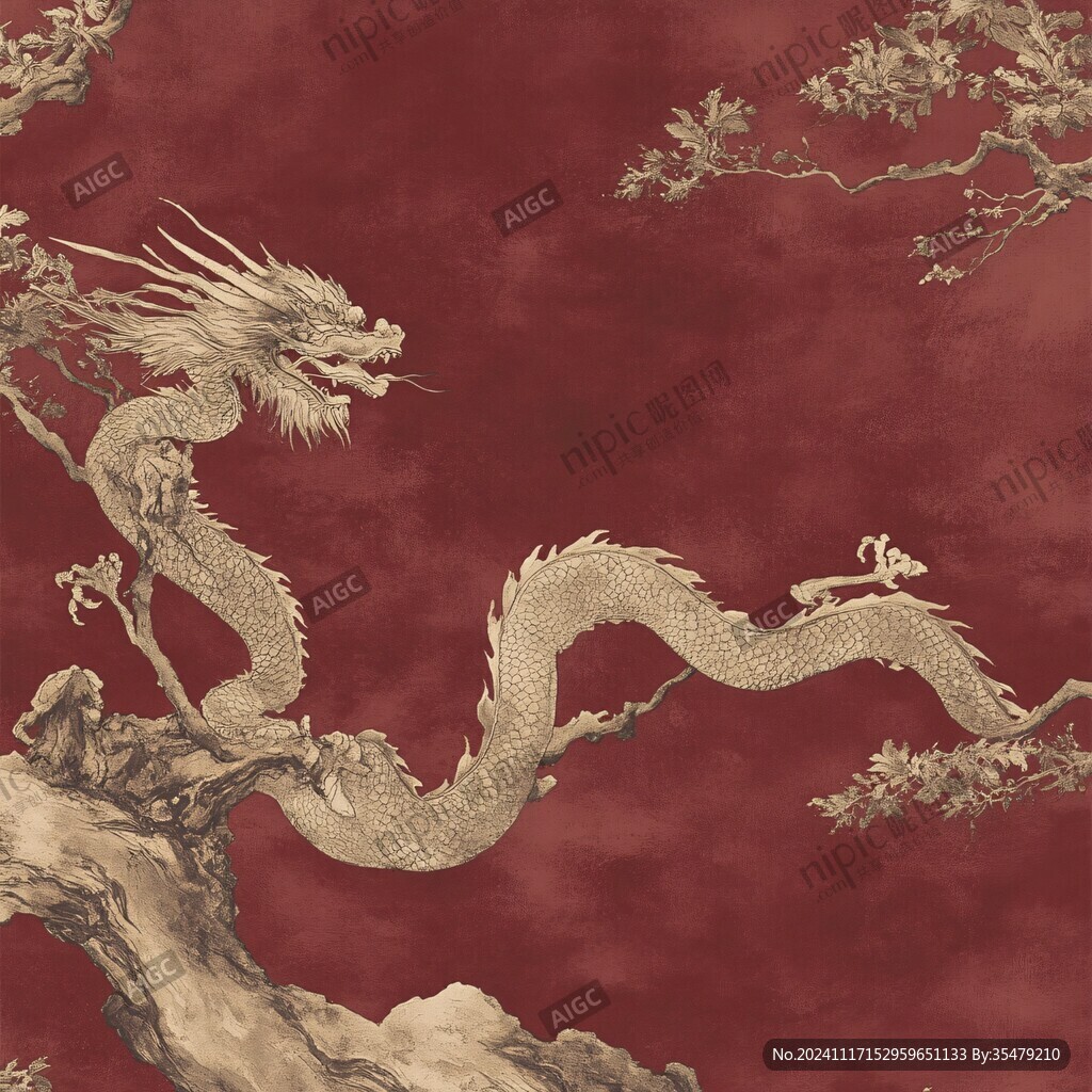 红色中国风龙手绘